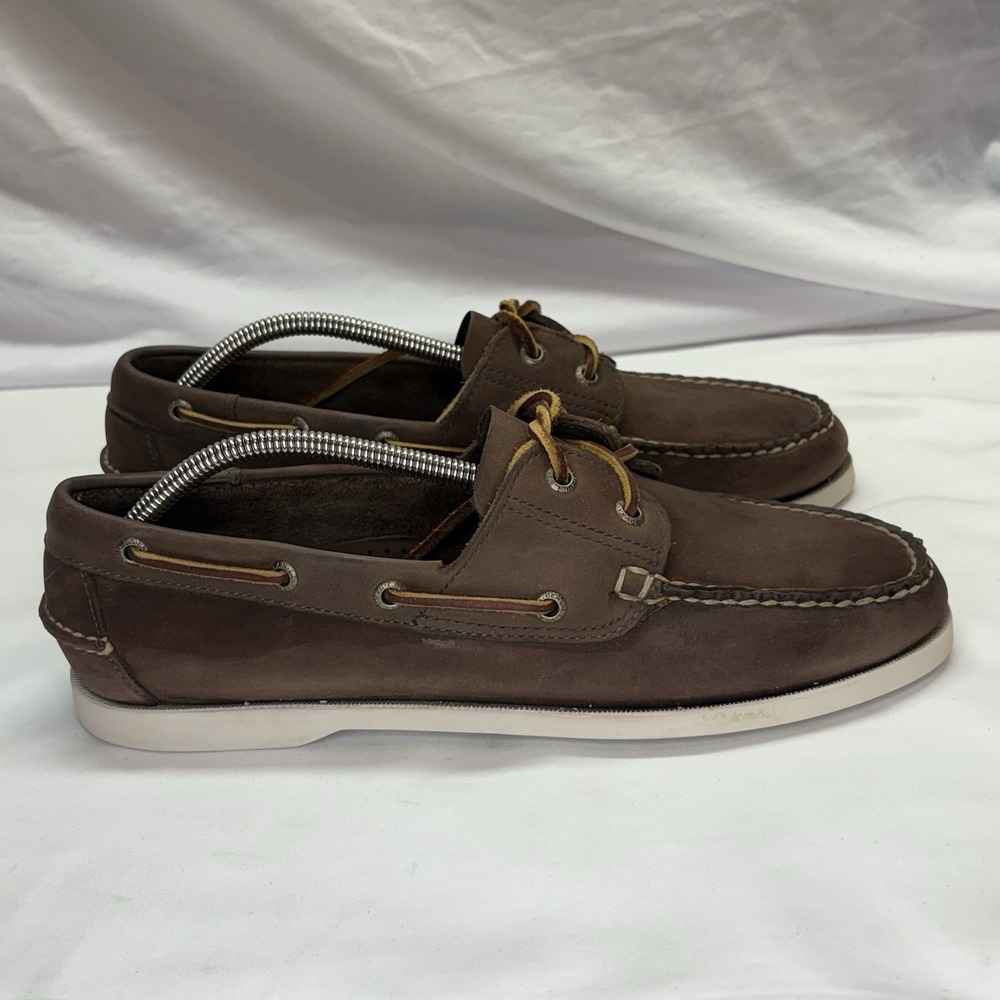 LL Bean Casco Bay Leather Boat Shoes Mens US 10.5 D Brown Moccasin Loafers‎ - Picture 2 of 14